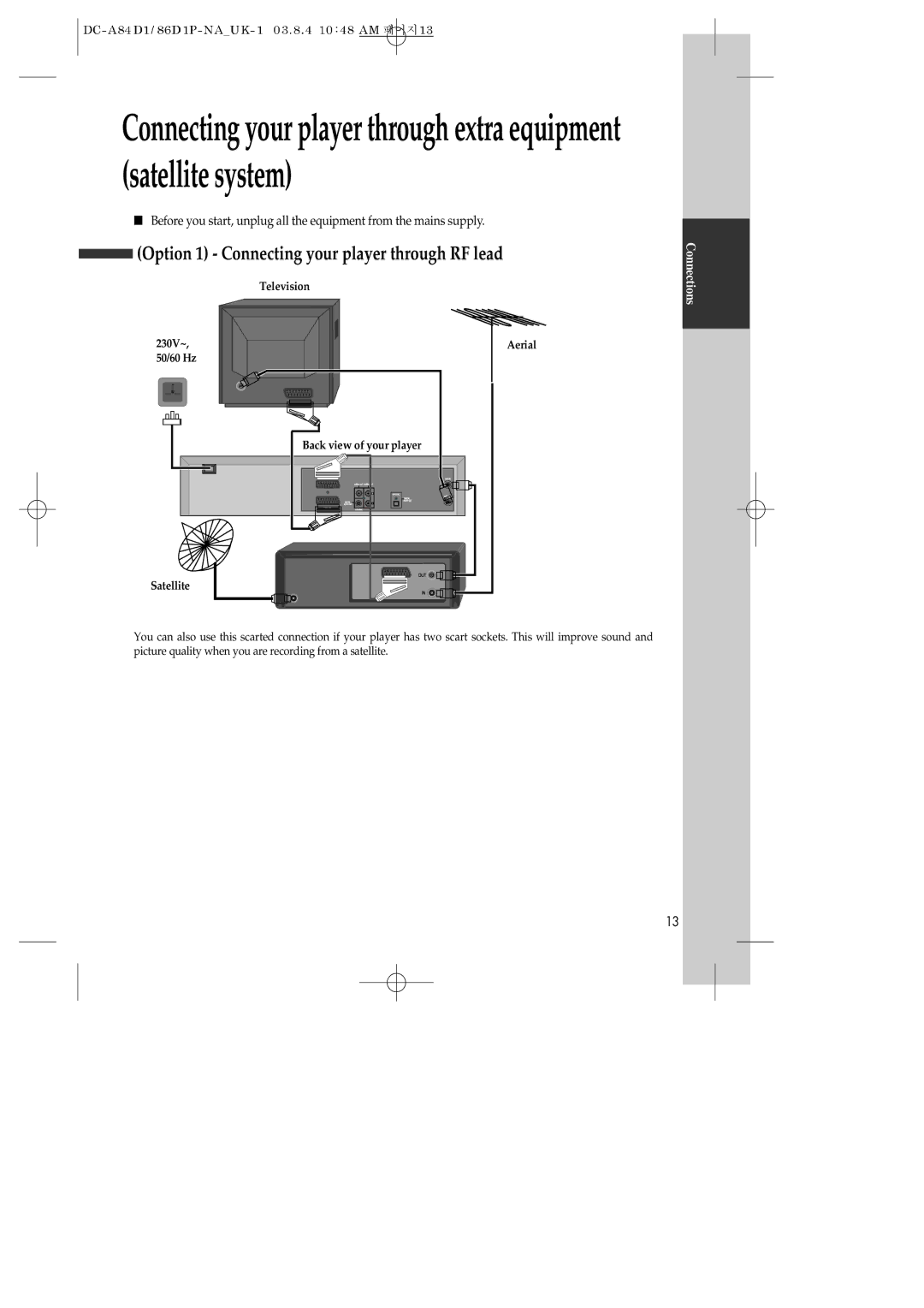 Daewoo SD-3500P, SD-9500P, SD-9800P owner manual Television, 230V~ Aerial 50/60 Hz, Satellite 