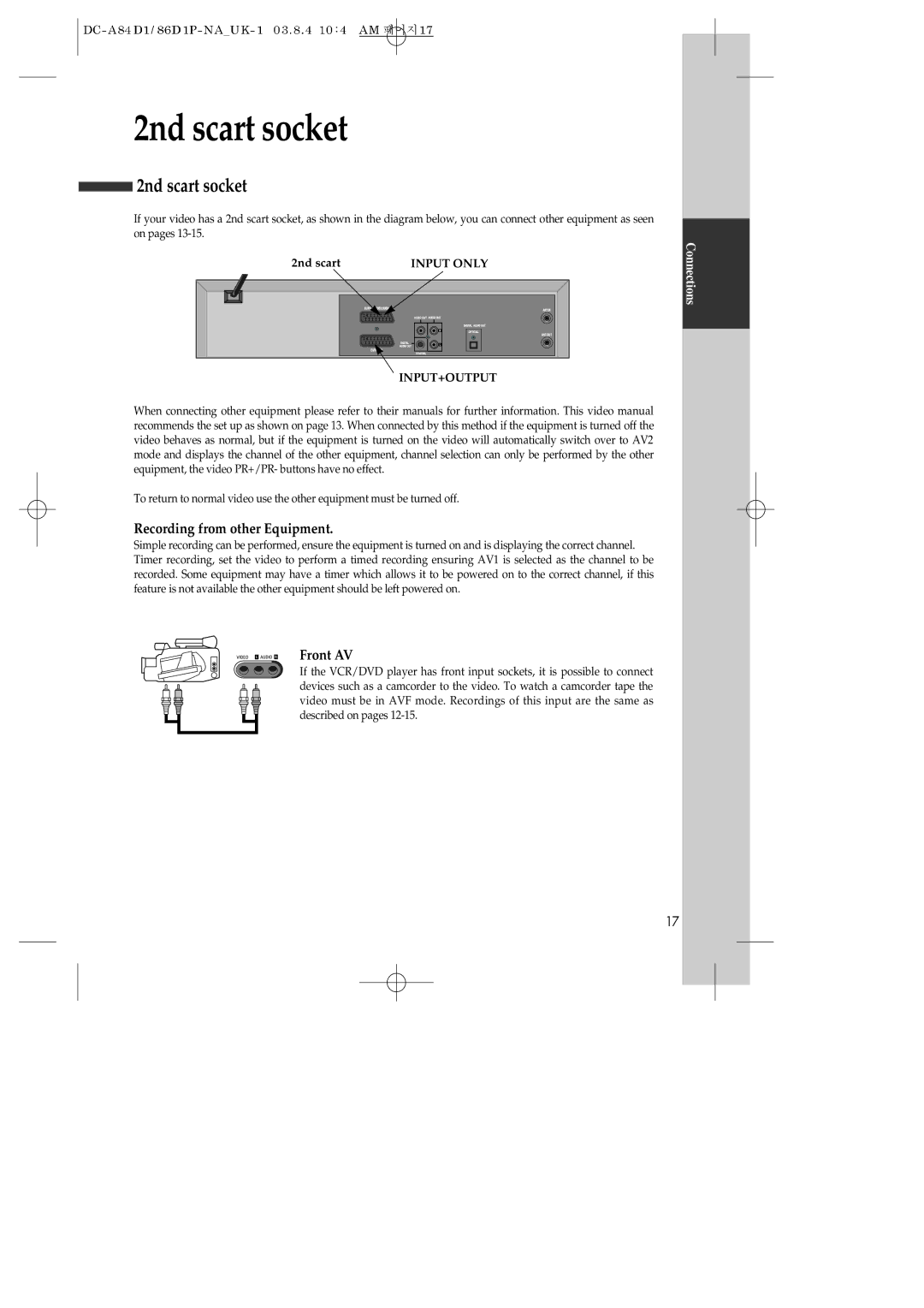 Daewoo SD-9500P, SD-9800P, SD-3500P owner manual 2nd scart socket, Input only, Input+Output 