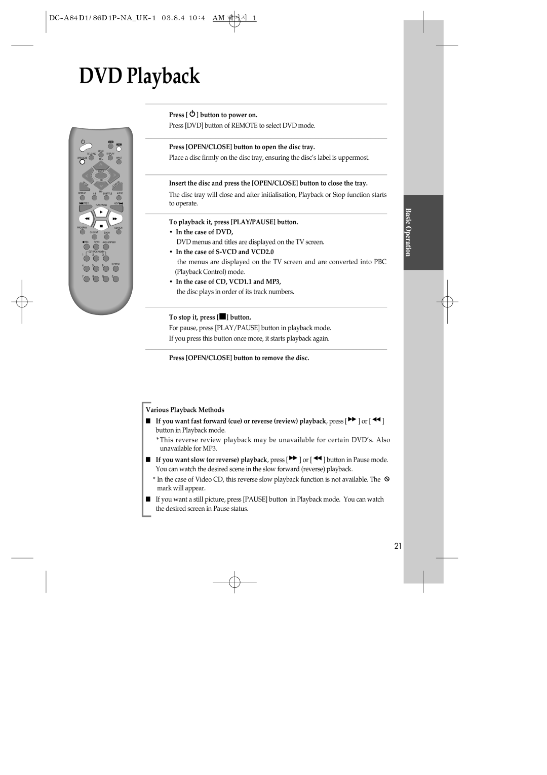 Daewoo SD-9800P, SD-9500P, SD-3500P owner manual DVD Playback 