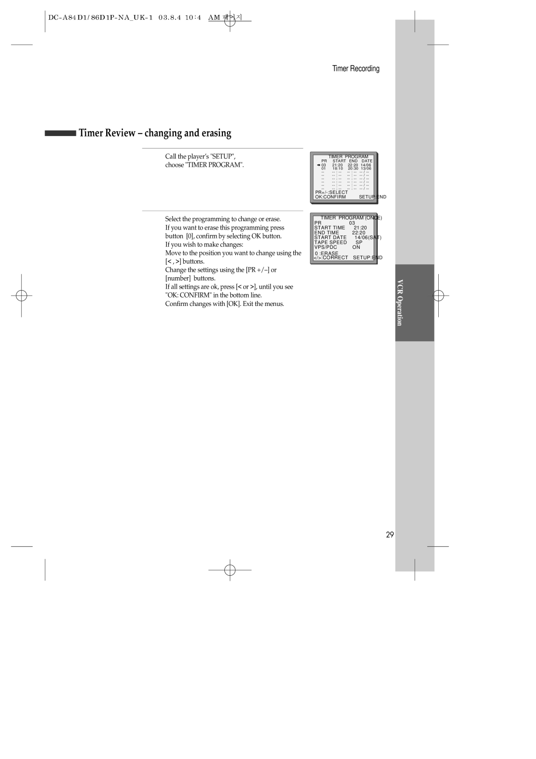 Daewoo SD-9500P, SD-9800P, SD-3500P owner manual Timer Review changing and erasing 