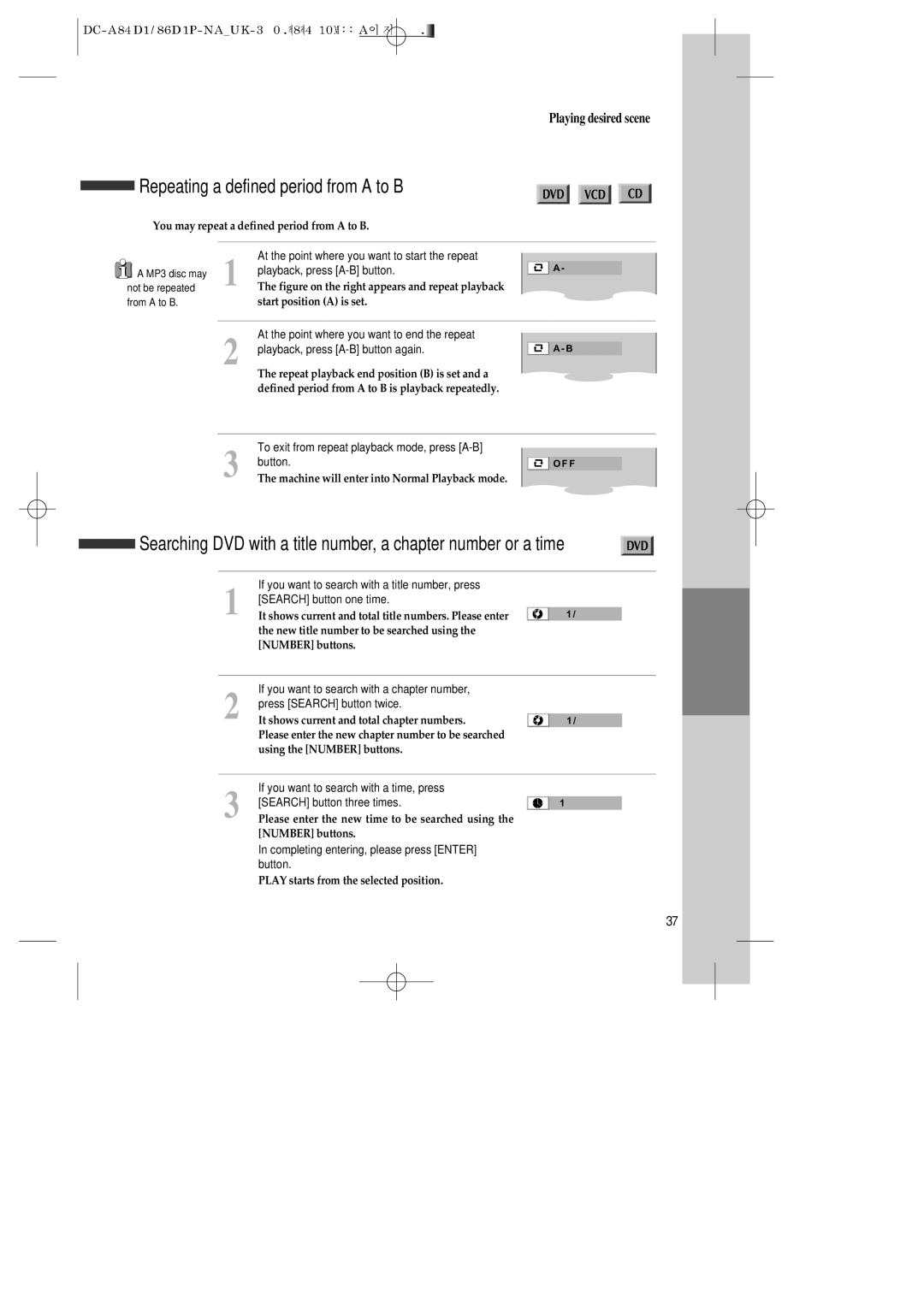 Daewoo SD-3500P, SD-9500P, SD-9800P owner manual Repeating a defined period from a to B 