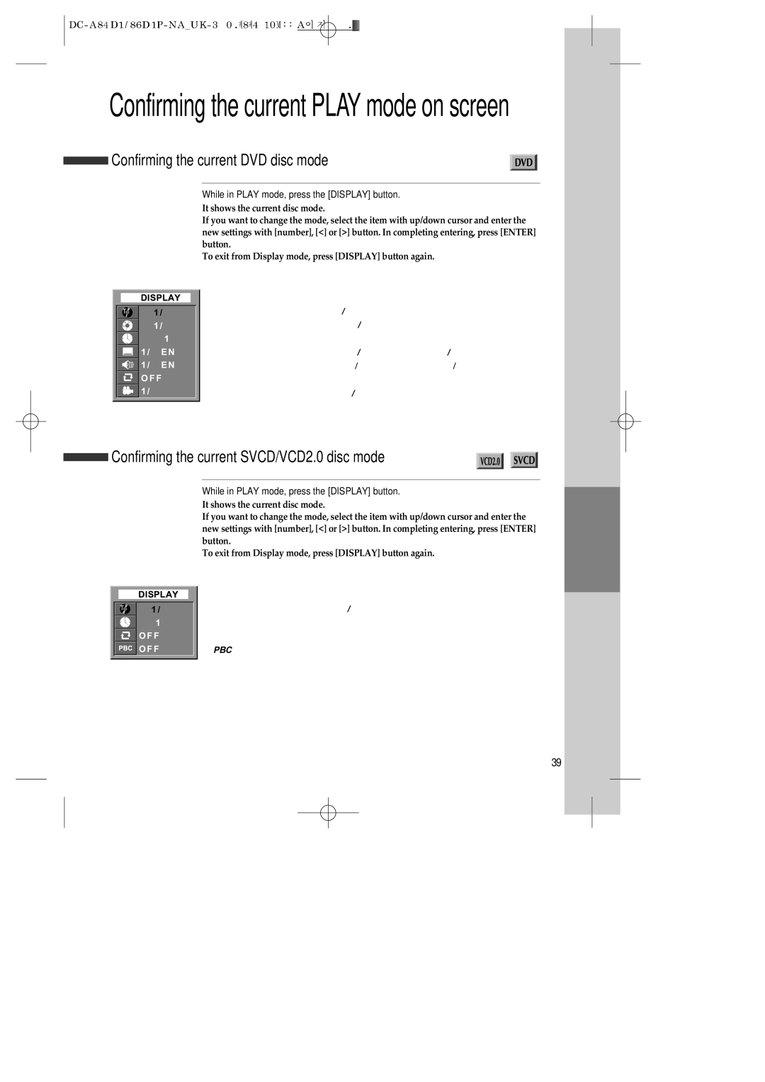 Daewoo SD-9800P, SD-9500P, SD-3500P Confirming the current Play mode on screen, Confirming the current DVD disc mode 