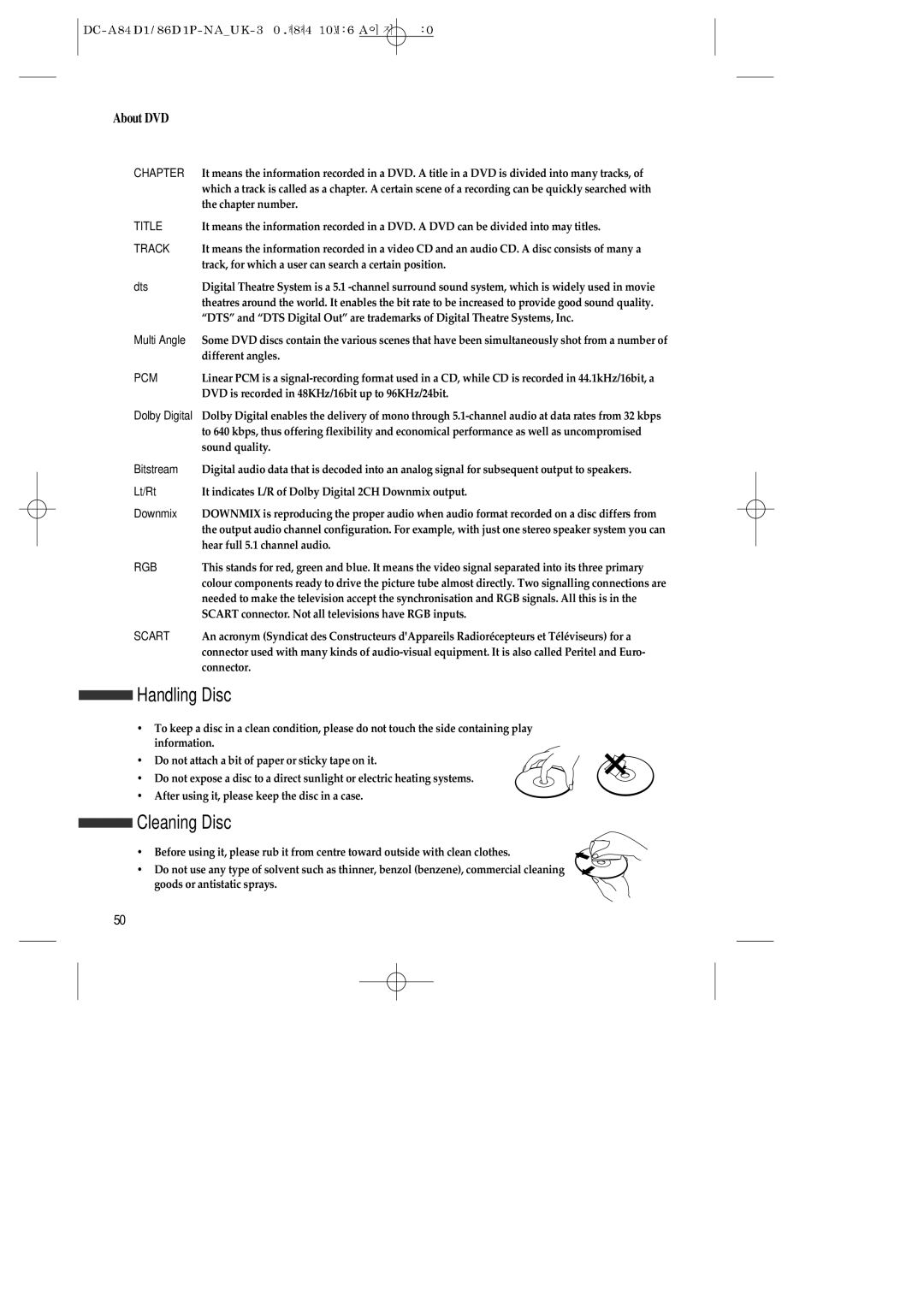 Daewoo SD-9500P, SD-9800P, SD-3500P owner manual Handling Disc, Cleaning Disc 