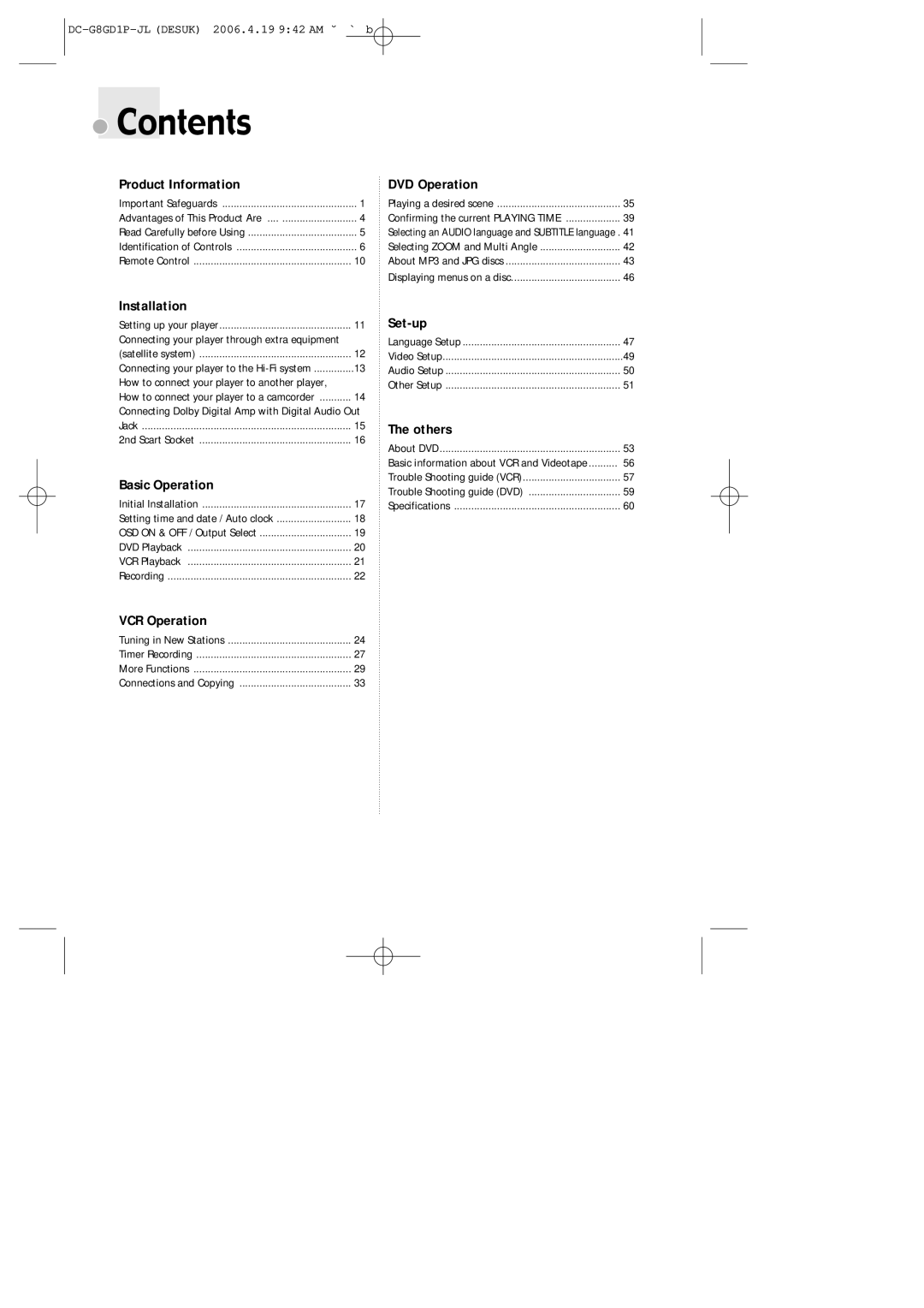 Daewoo SG-9210P instruction manual Contents 