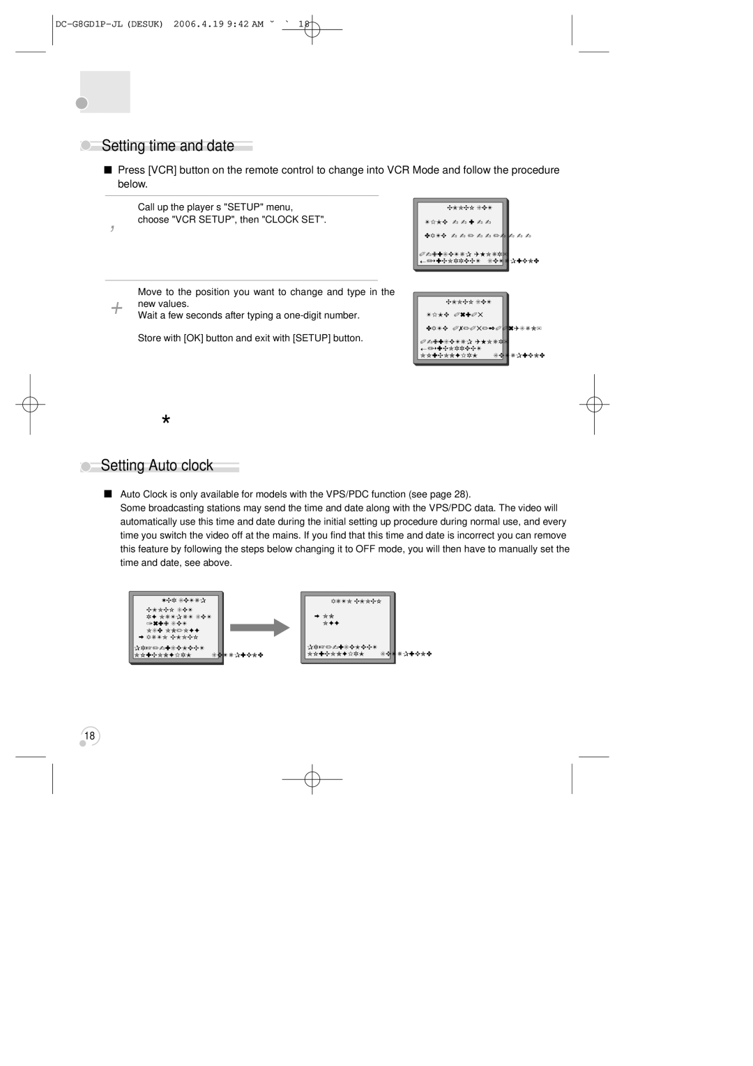 Daewoo SG-9210P instruction manual Setting time and date, Setting Auto clock 