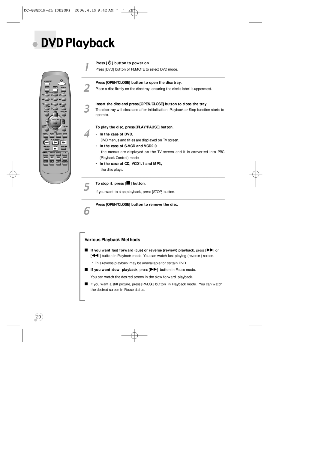 Daewoo SG-9210P instruction manual DVD Playback 