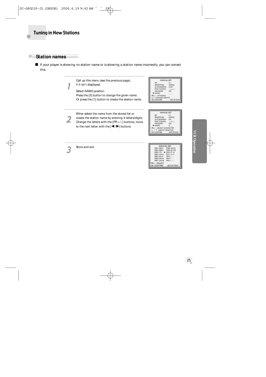 Daewoo SG-9210P instruction manual Station names 