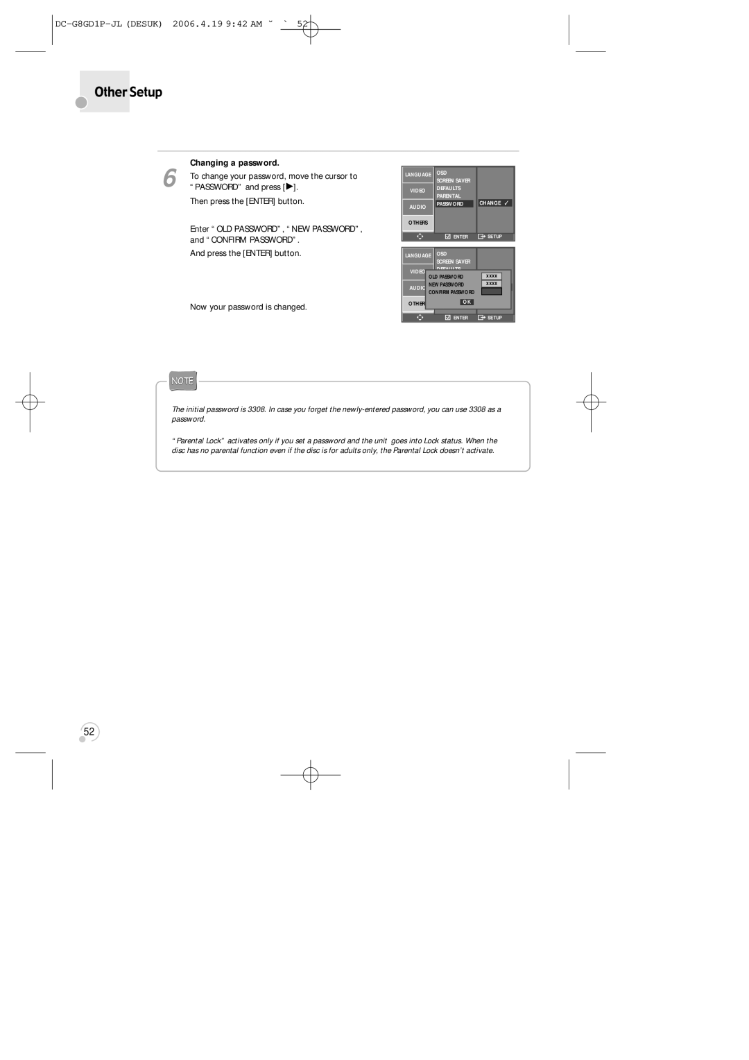 Daewoo SG-9210P instruction manual Changing a password, Press the Enter button Now your password is changed 