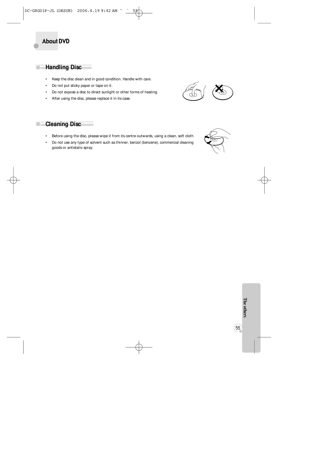 Daewoo SG-9210P instruction manual Handling Disc, Cleaning Disc 