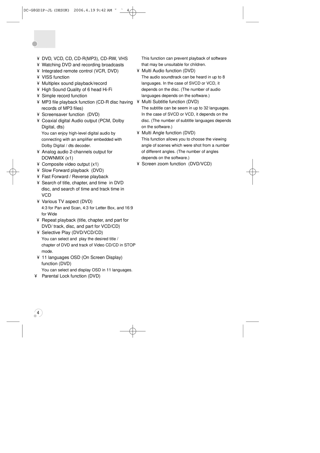 Daewoo SG-9210P instruction manual Advantages of This Product Are 