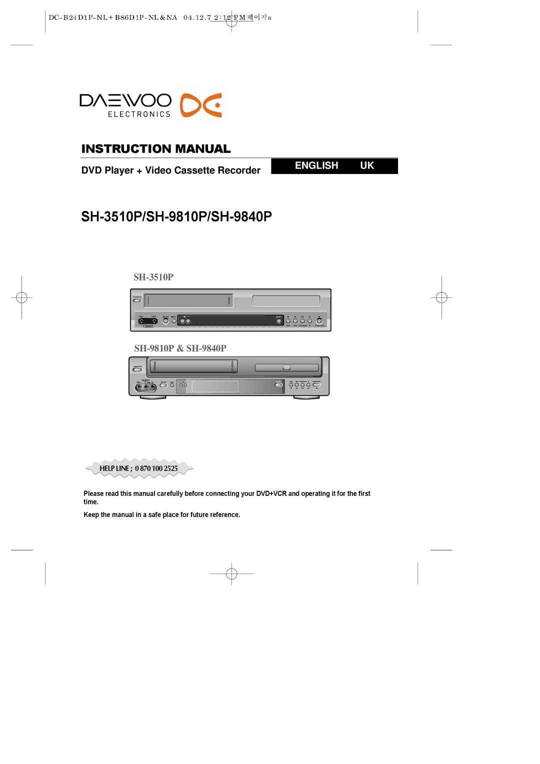 Daewoo instruction manual SH-3510P/SH-9810P/SH-9840P 