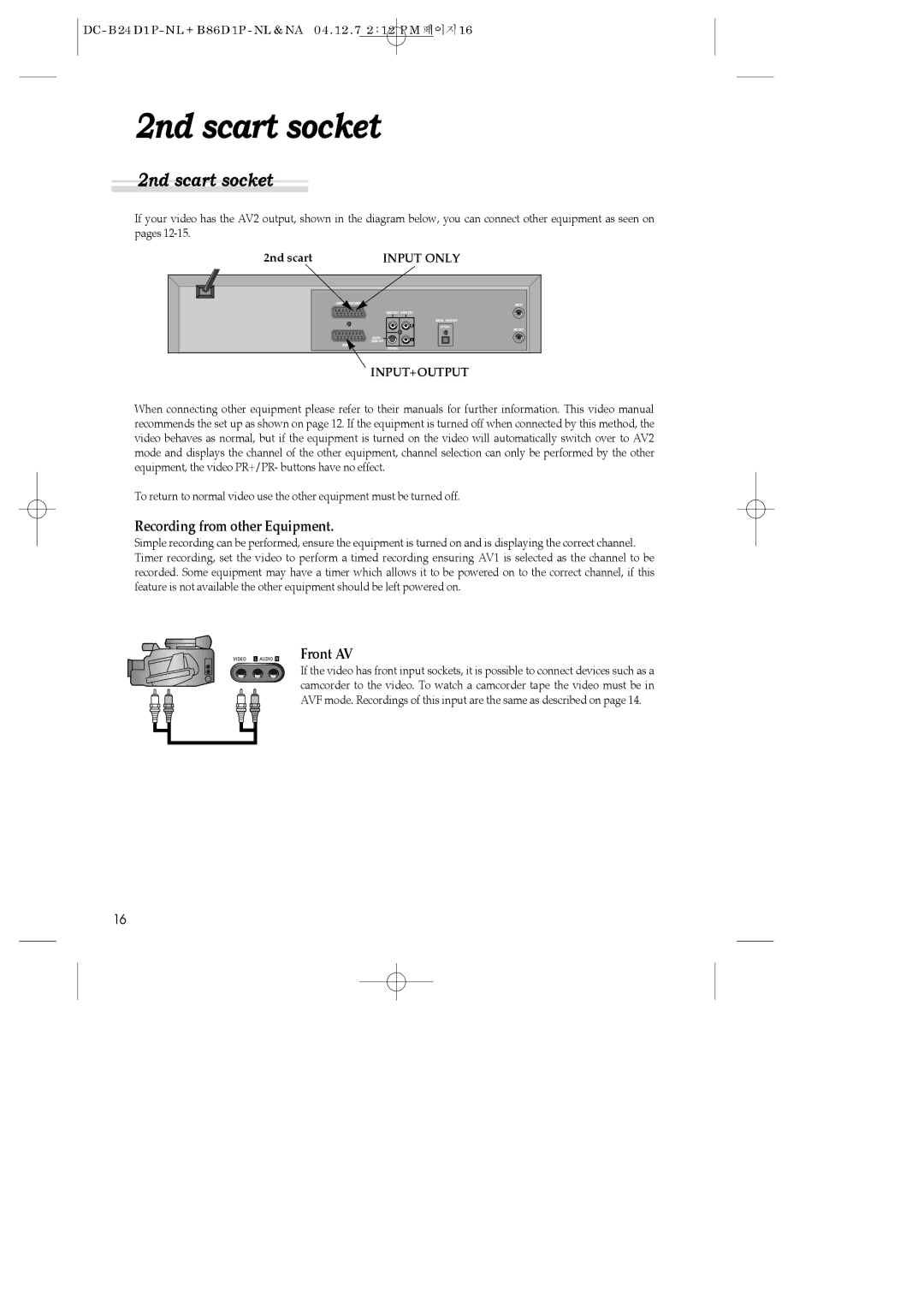 Daewoo SH-3510P, SH-9840P, SH-9810P instruction manual 2nd scart socket 