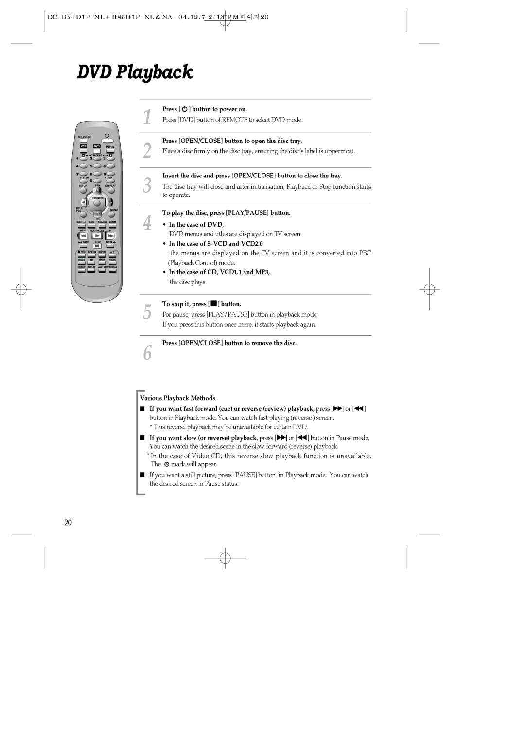 Daewoo SH-9840P, SH-3510P, SH-9810P instruction manual DVD Playback 