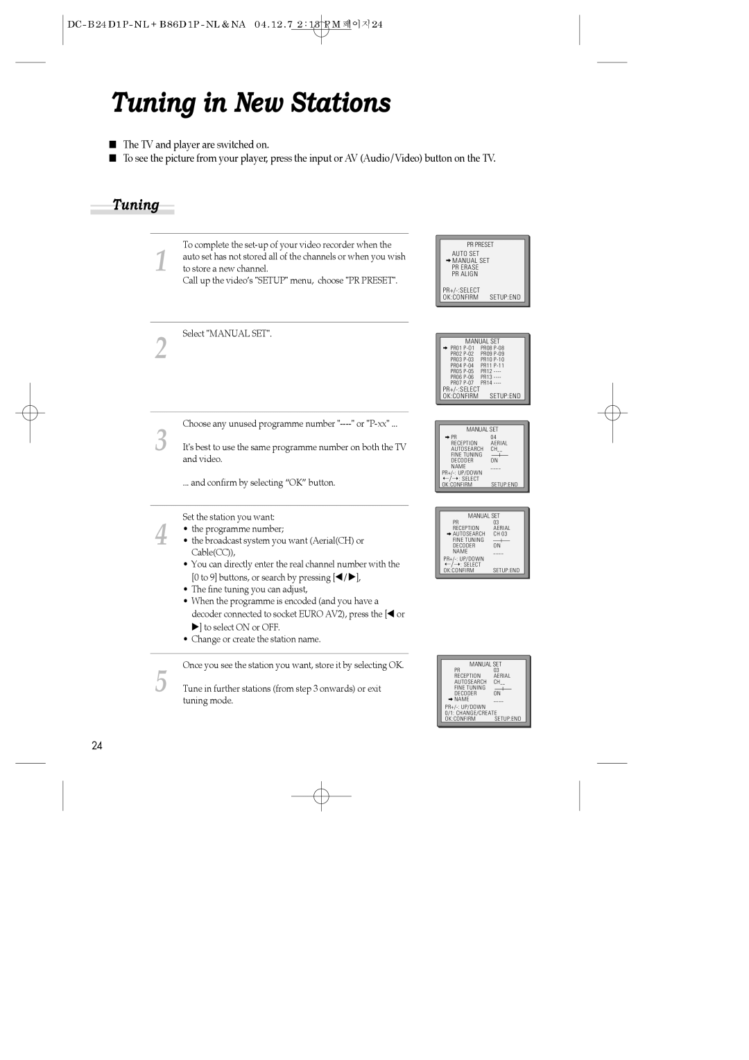 Daewoo SH-9810P, SH-3510P, SH-9840P instruction manual Tuning in New Stations 