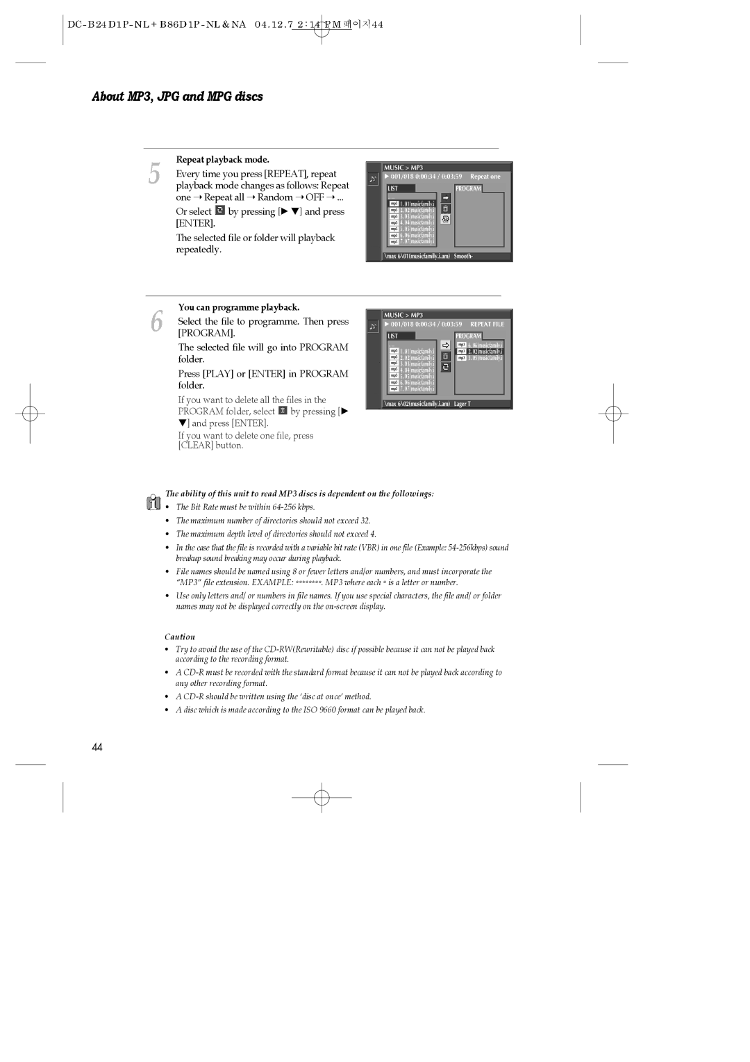 Daewoo SH-9840P, SH-3510P, SH-9810P instruction manual Repeat playback mode, You can programme playback 