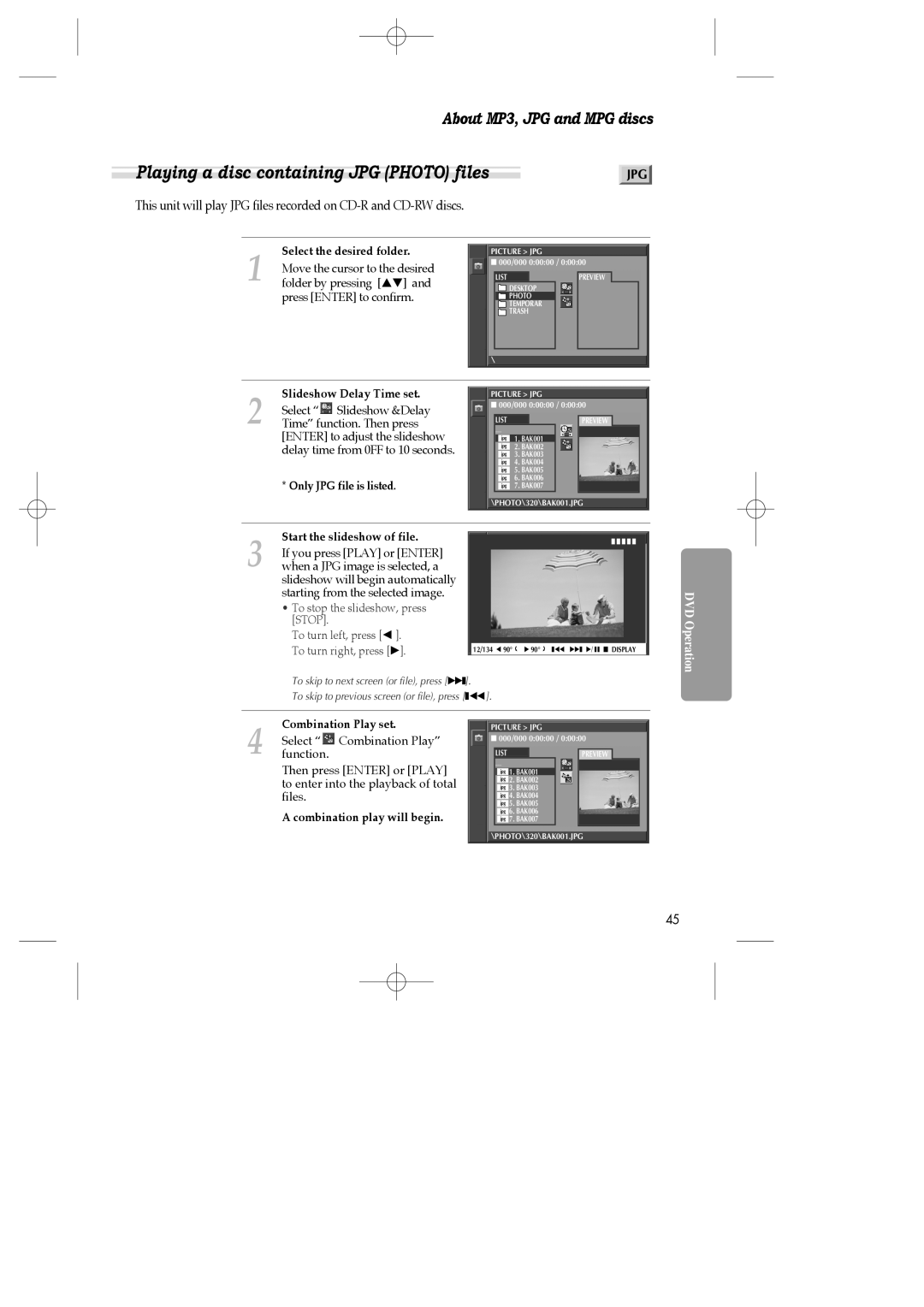 Daewoo SH-9810P, SH-3510P, SH-9840P instruction manual Playing a disc containing JPG Photo files 