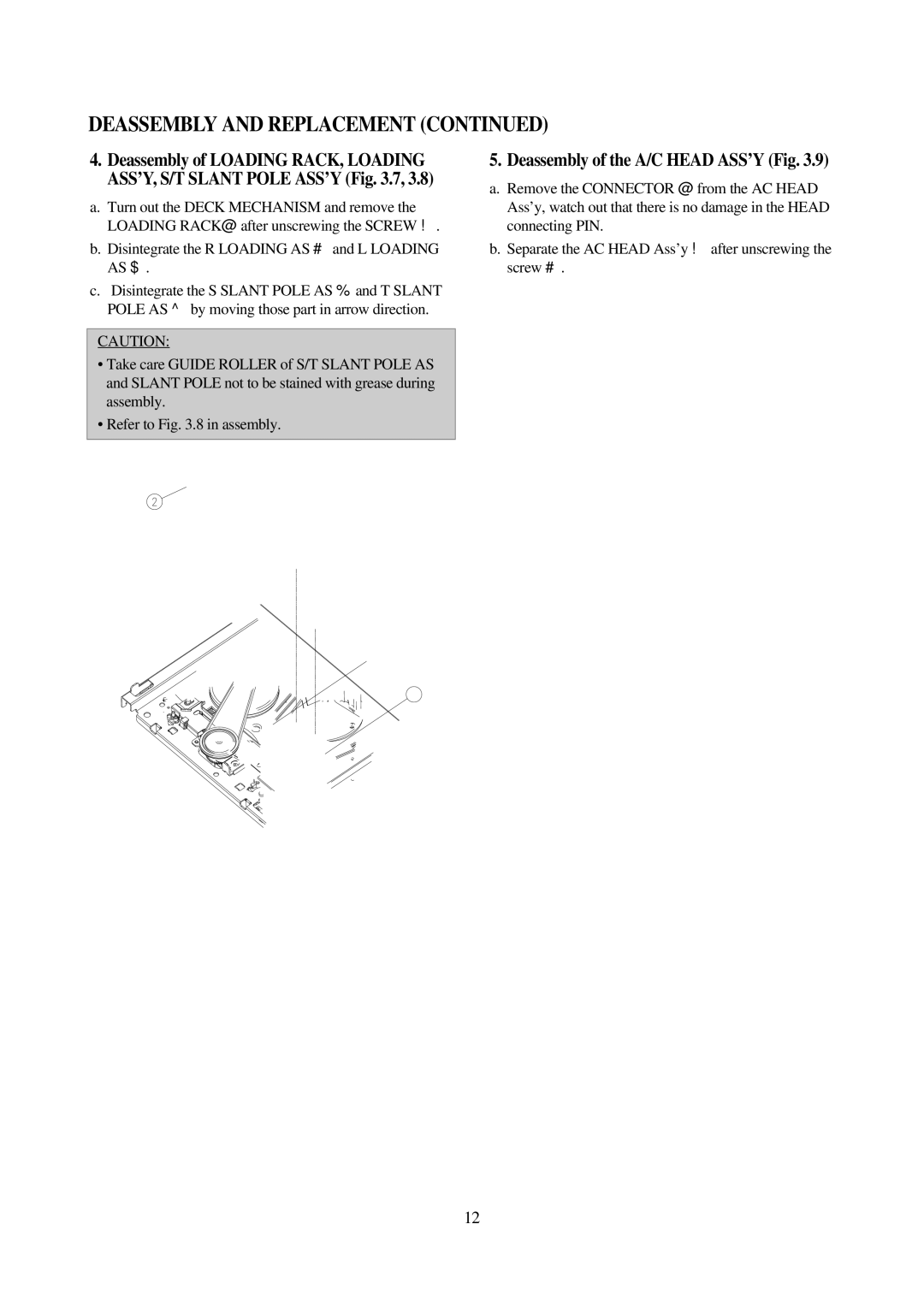 Daewoo VCR MECHANISM UNIT service manual Deassembly of the A/C Head ASS’Y Fig, Deassembly of the Loading RACK, Loading 