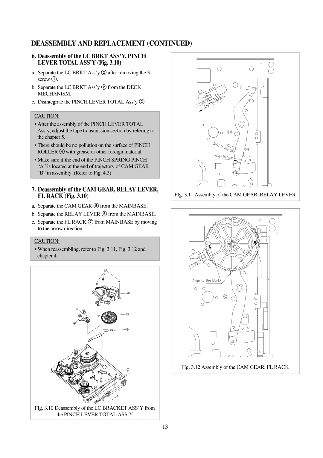 Daewoo VCR MECHANISM UNIT Deassembly of the CAM GEAR, Relay LEVER, FL Rack Fig, Deassembly of the LC Bracket ASS’Y from 