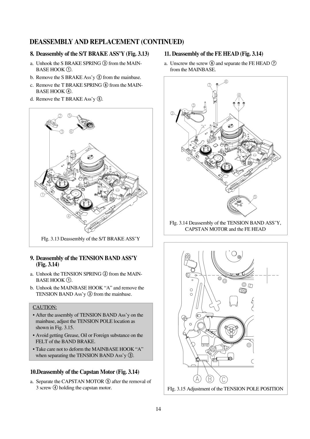 Daewoo VCR MECHANISM UNIT service manual Deassembly of the Tension Band ASS’Y Fig, Deassembly of the Capstan Motor Fig 