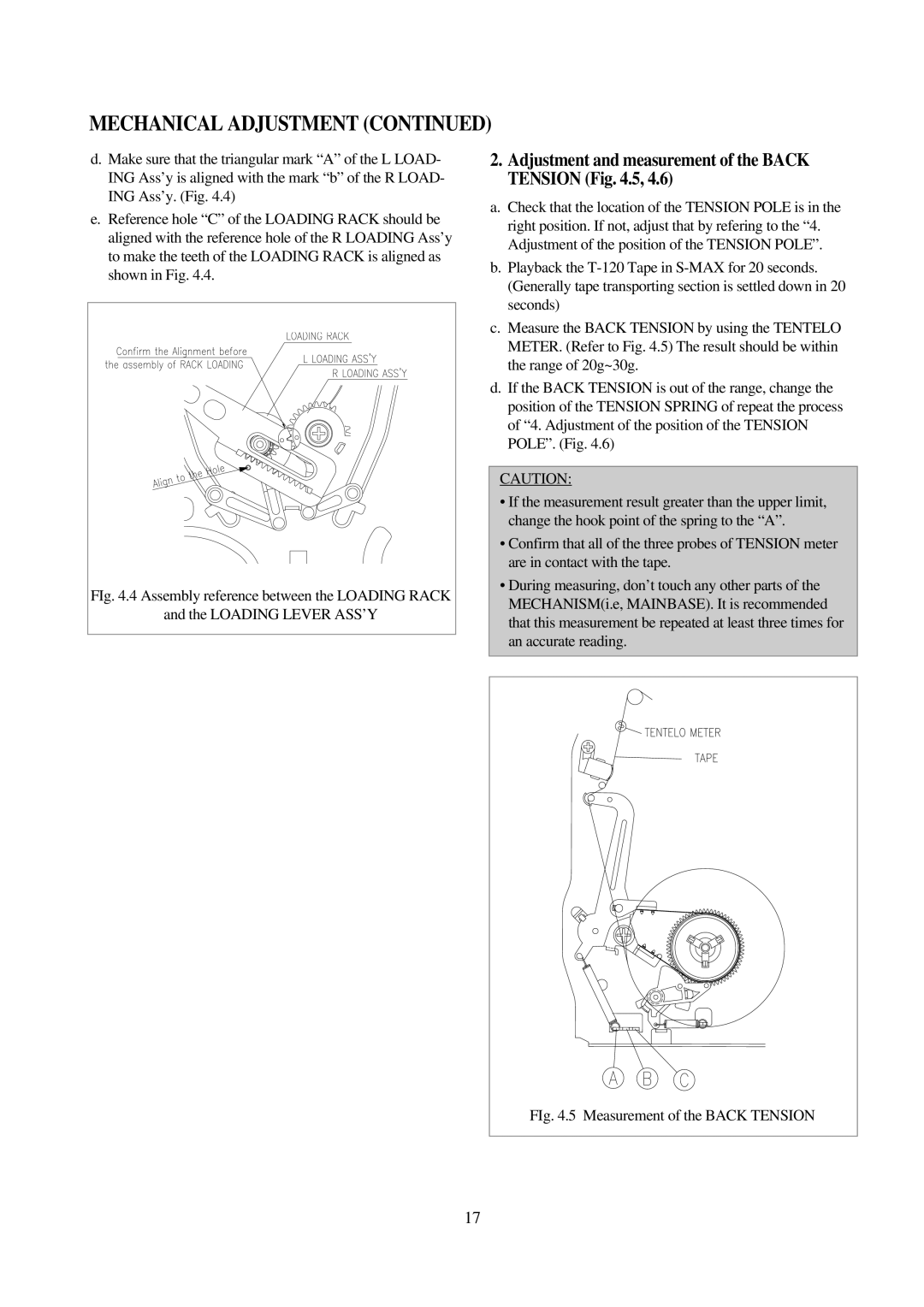 Daewoo VCR MECHANISM UNIT Adjustment and measurement of the Back Tension .5, Assembly reference between the Loading Rack 