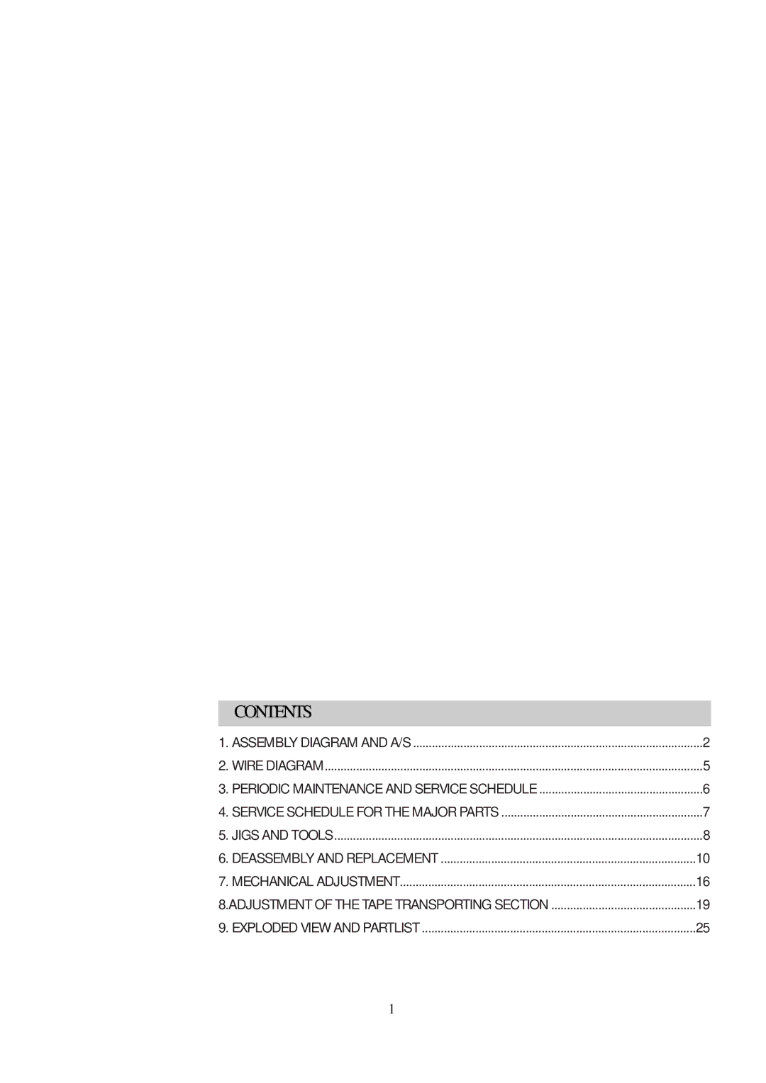 Daewoo VCR MECHANISM UNIT service manual Contents 