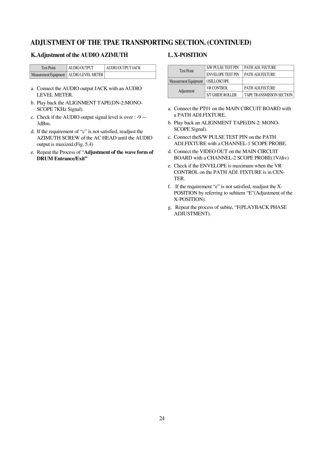 Daewoo VCR MECHANISM UNIT service manual Adjustment of the Audio Azimuth, Position 