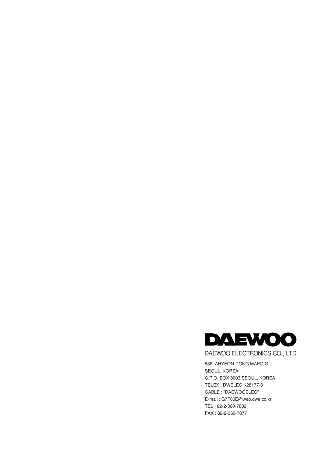 Daewoo VCR MECHANISM UNIT service manual Mail G7F00E@web.dwe.co.kr TEL FAX 