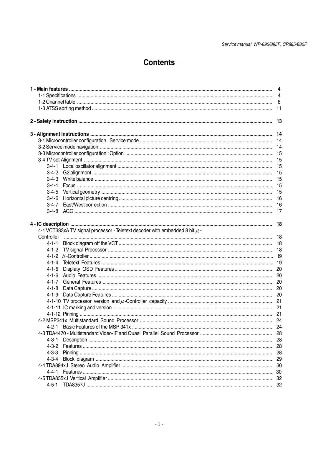 Daewoo WP-895F, CP-885F service manual Contents 