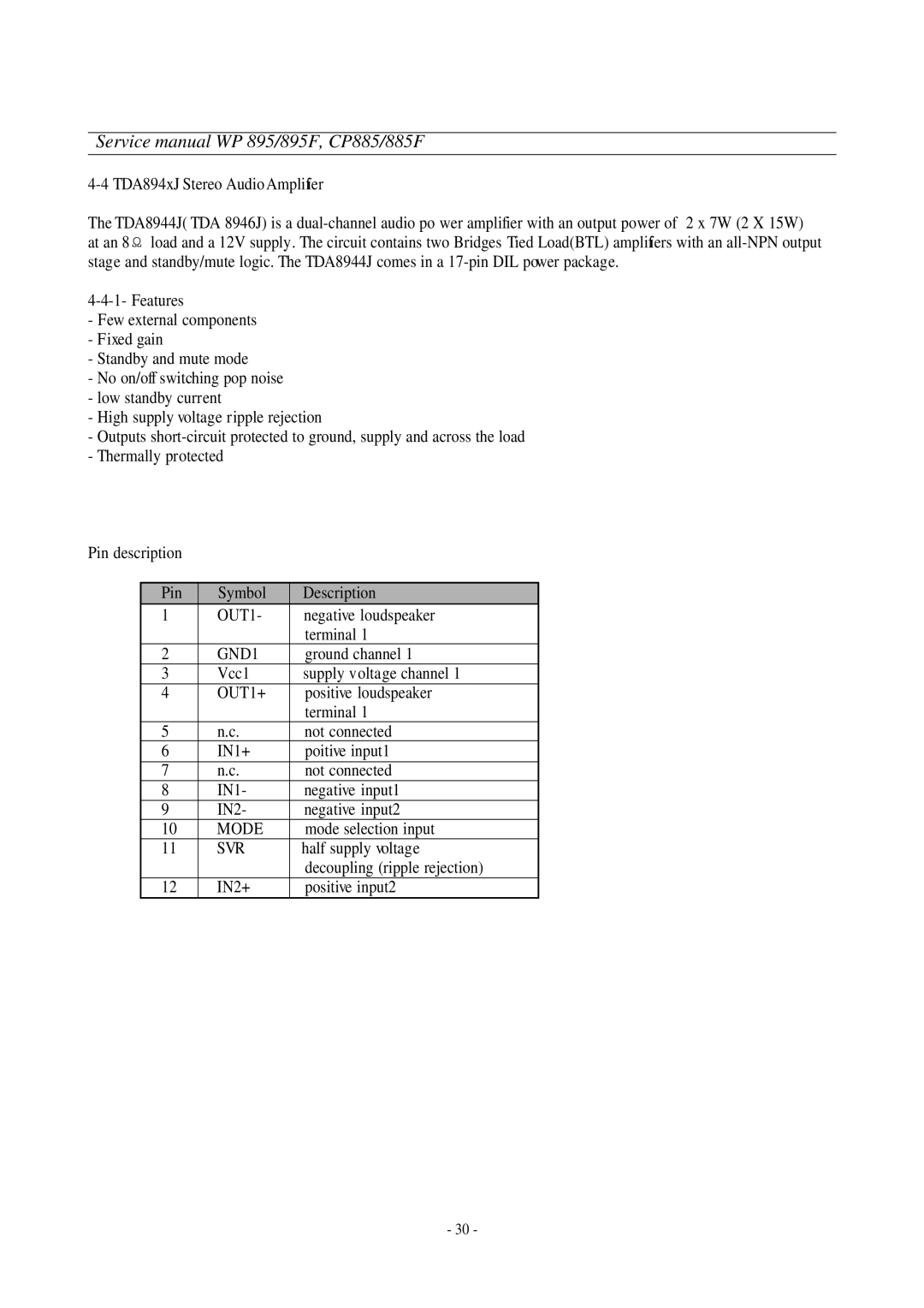 Daewoo CP-885F, WP-895F service manual GND1, OUT1+, Mode, Svr 