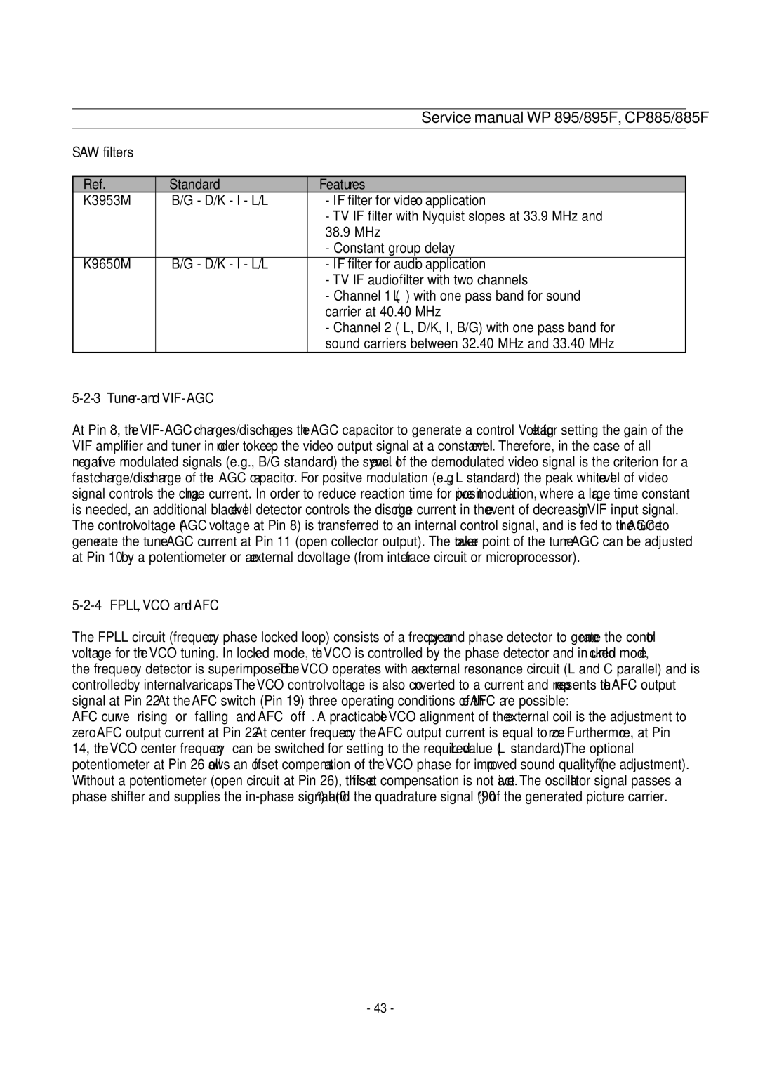 Daewoo WP-895F, CP-885F service manual Standard Features 