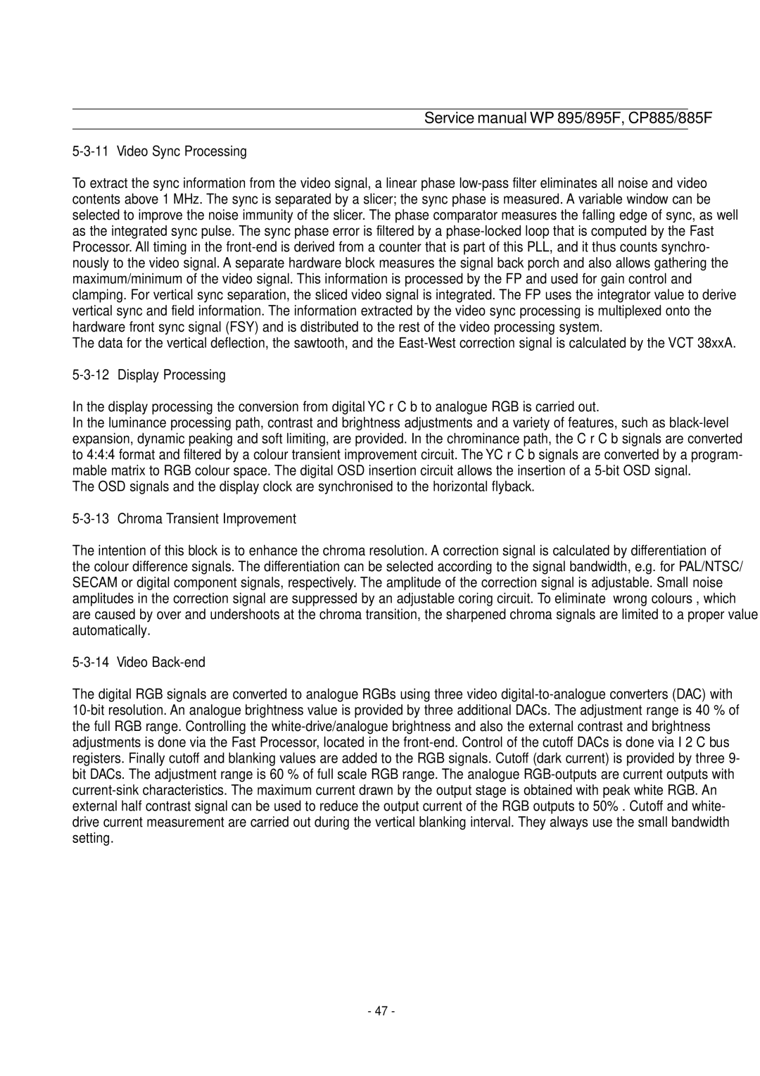 Daewoo WP-895F, CP-885F service manual Video Sync Processing 