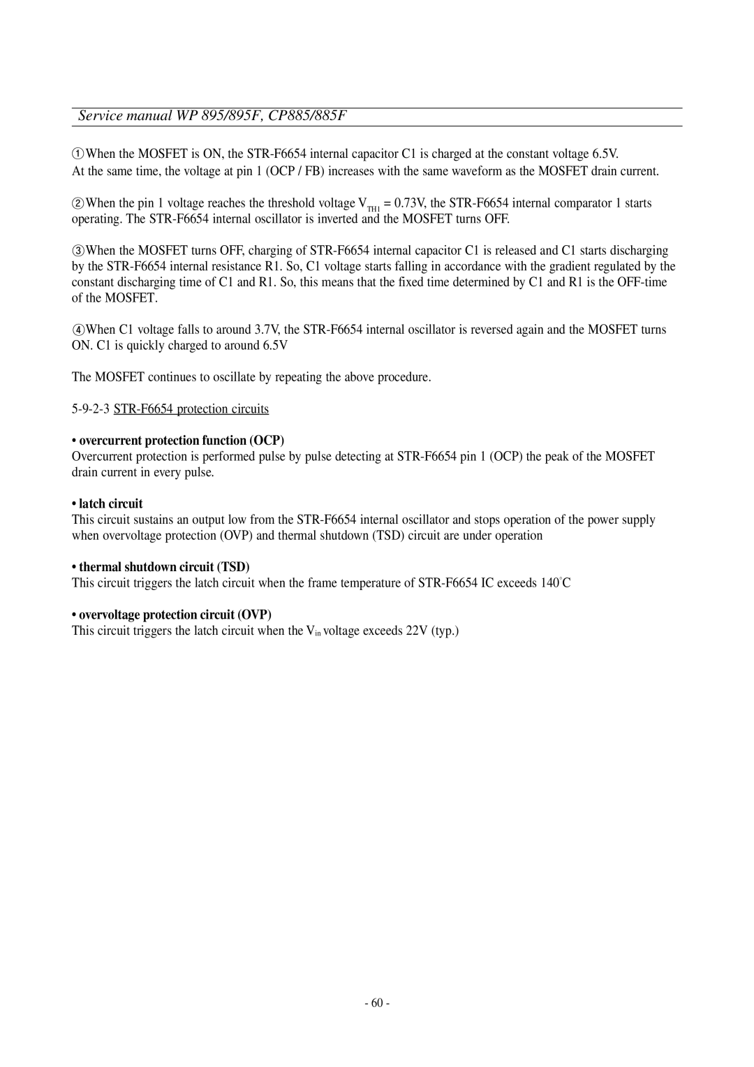 Daewoo WP-895F, CP-885F Overcurrent protection function OCP, Latch circuit, Thermal shutdown circuit TSD 