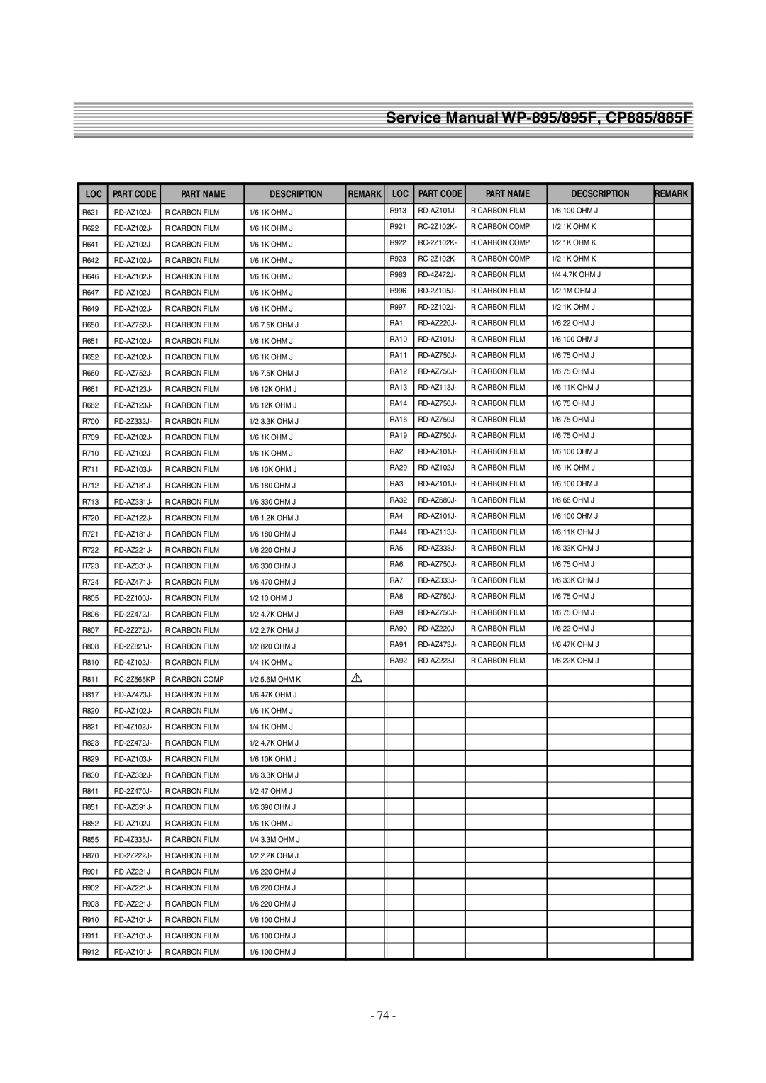 Daewoo CP-885F, WP-895F service manual Carbon Comp 