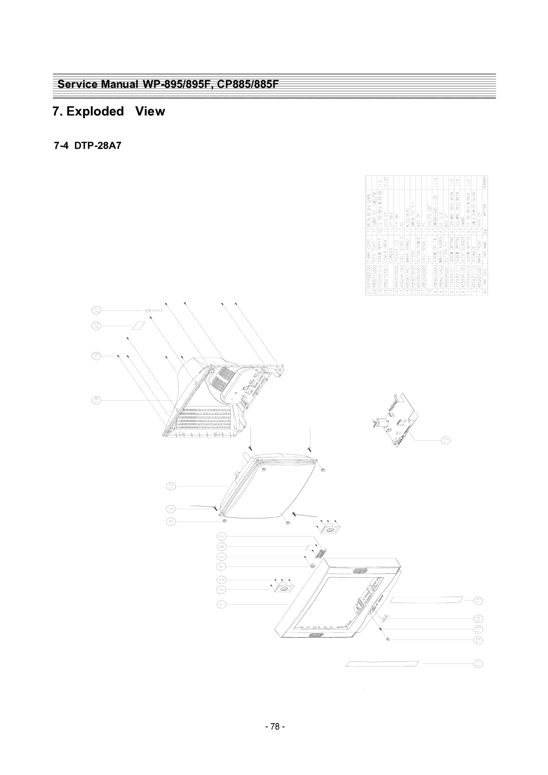 Daewoo CP-885F, WP-895F service manual DTP-28A7 