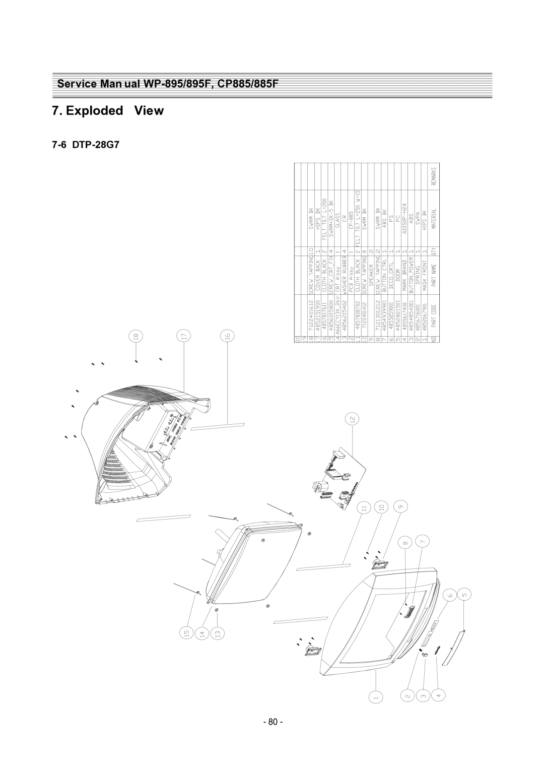 Daewoo WP-895F, CP-885F service manual DTP-28G7 