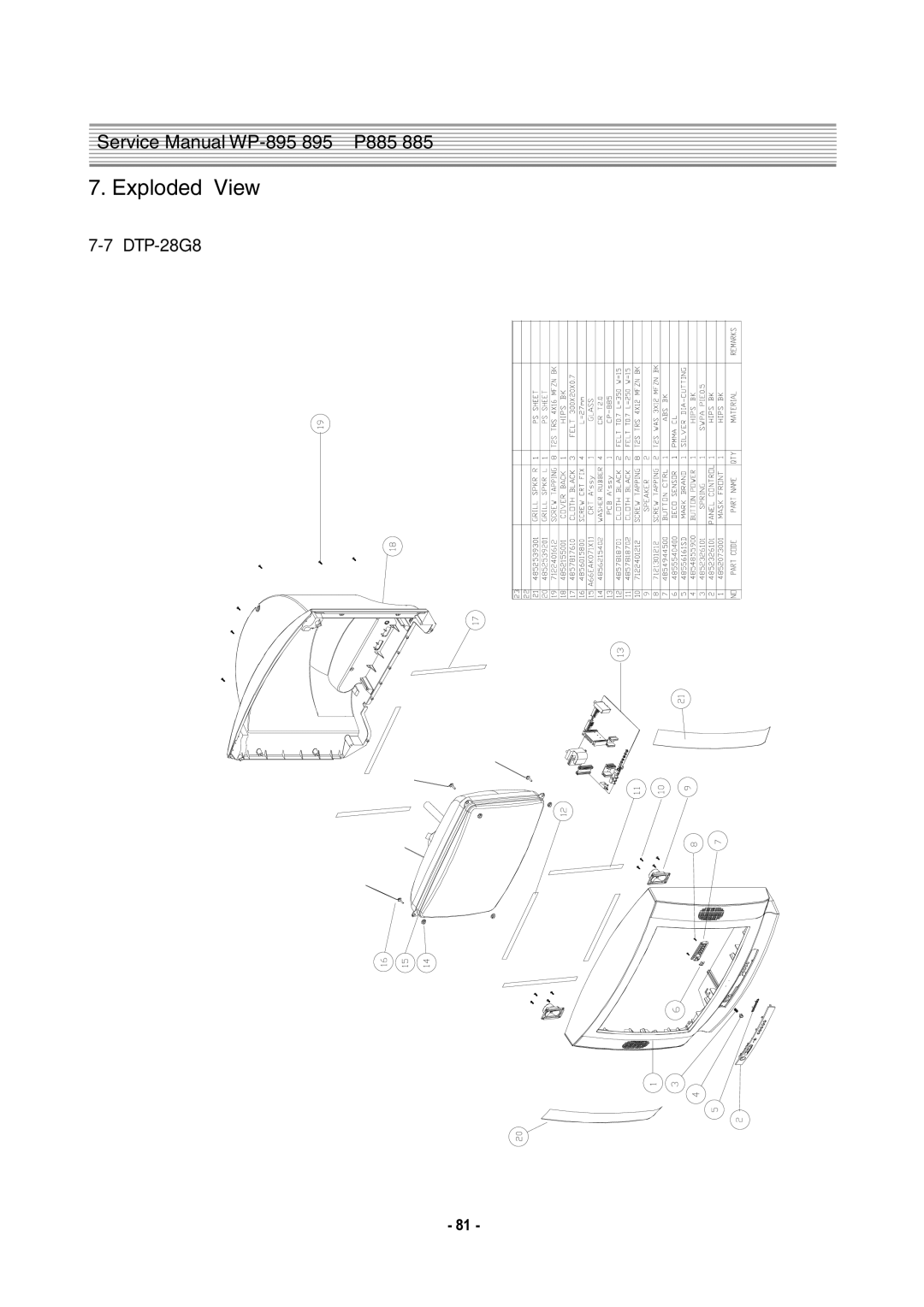 Daewoo WP-895F, CP-885F service manual DTP-28G8 