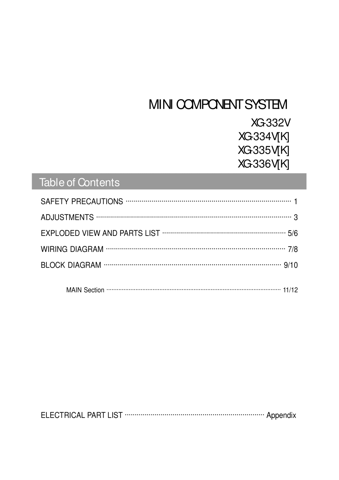 Daewoo XG332V service manual Mini Component System 