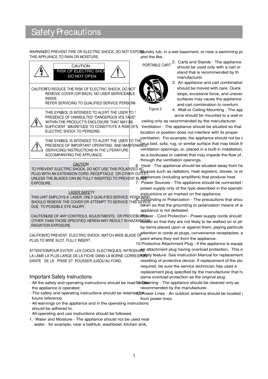 Daewoo XG332V service manual Safety Precautions 