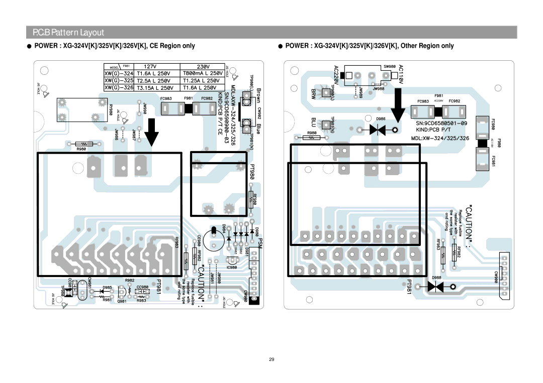 Daewoo XG332V service manual B Pattern Layout 