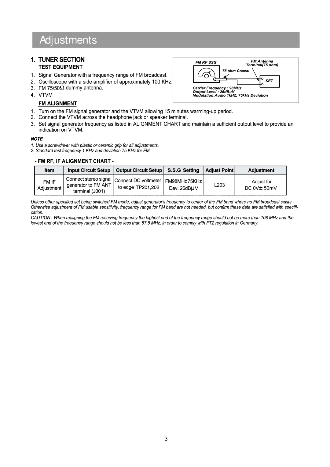 Daewoo XG332V service manual Adjustments 