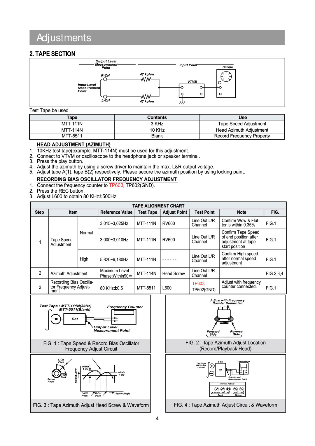 Daewoo XG332V service manual Adjustments 