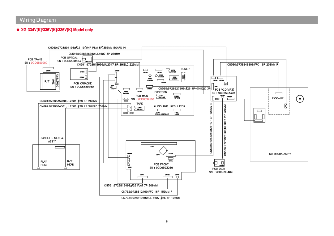 Daewoo XG332V service manual XG-334VK/335VK/336VKModel only, Wiring Diagram, 9CD6590900 9CD6594500 
