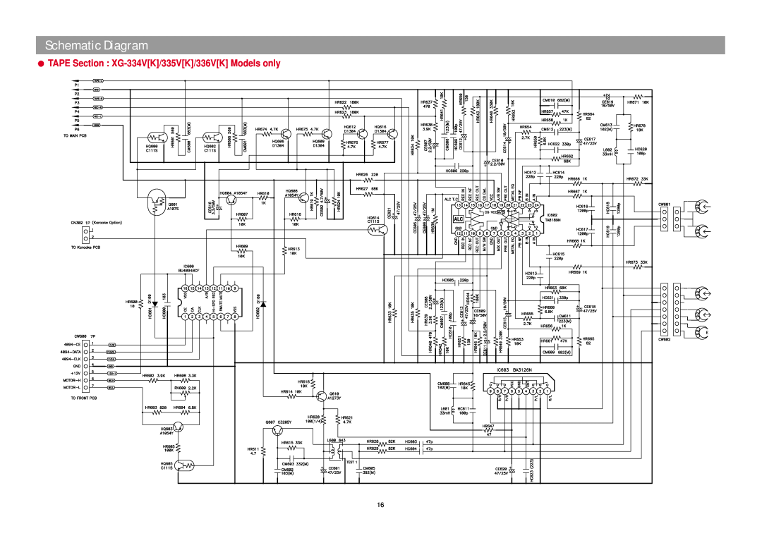 Daewoo XG332V service manual TAPE Section XG-334VK/335VK/336VKModels only, Schematic Diagram 