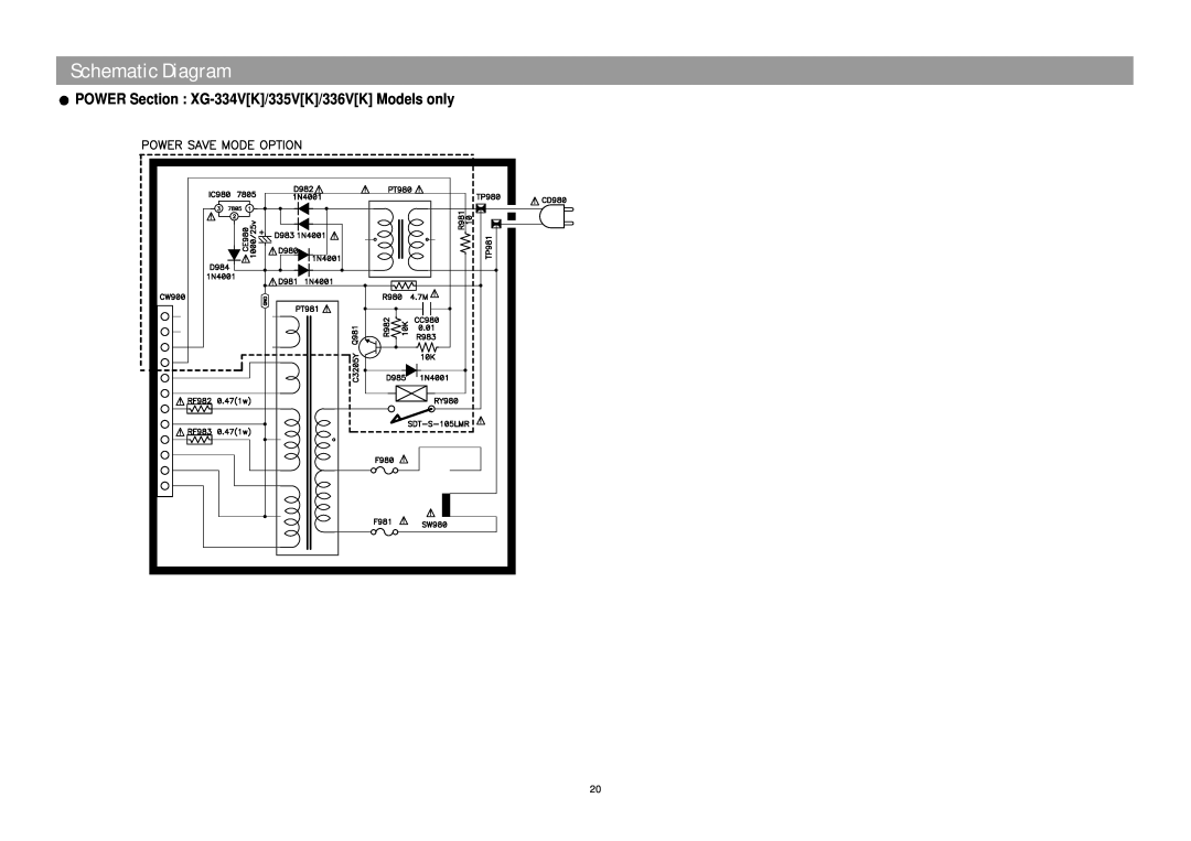 Daewoo XG332V service manual POWER Section XG-334VK/335VK/336VKModels only, Schematic Diagram 