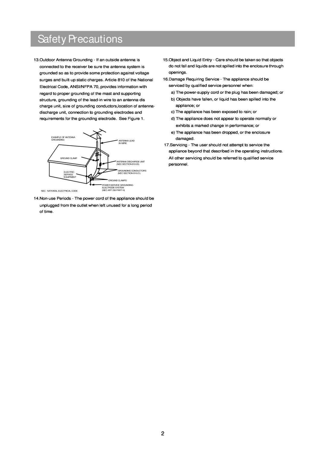 Daewoo XG332V service manual Safety Precautions, appliance or 