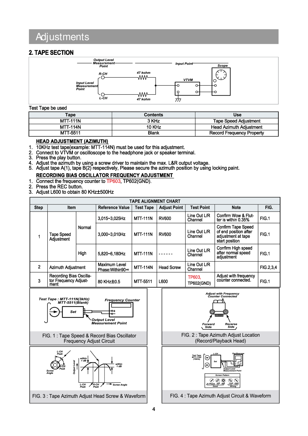 Daewoo XG332V service manual Adjustments 