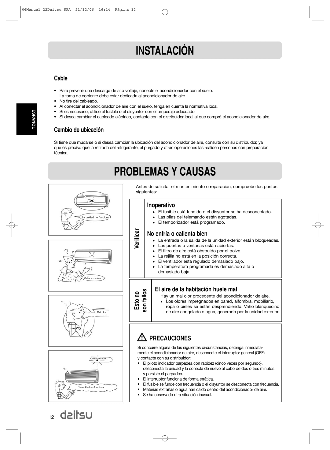 Daitsu ASD 9U2, ASD 129U11 operation manual Problemas Y Causas 