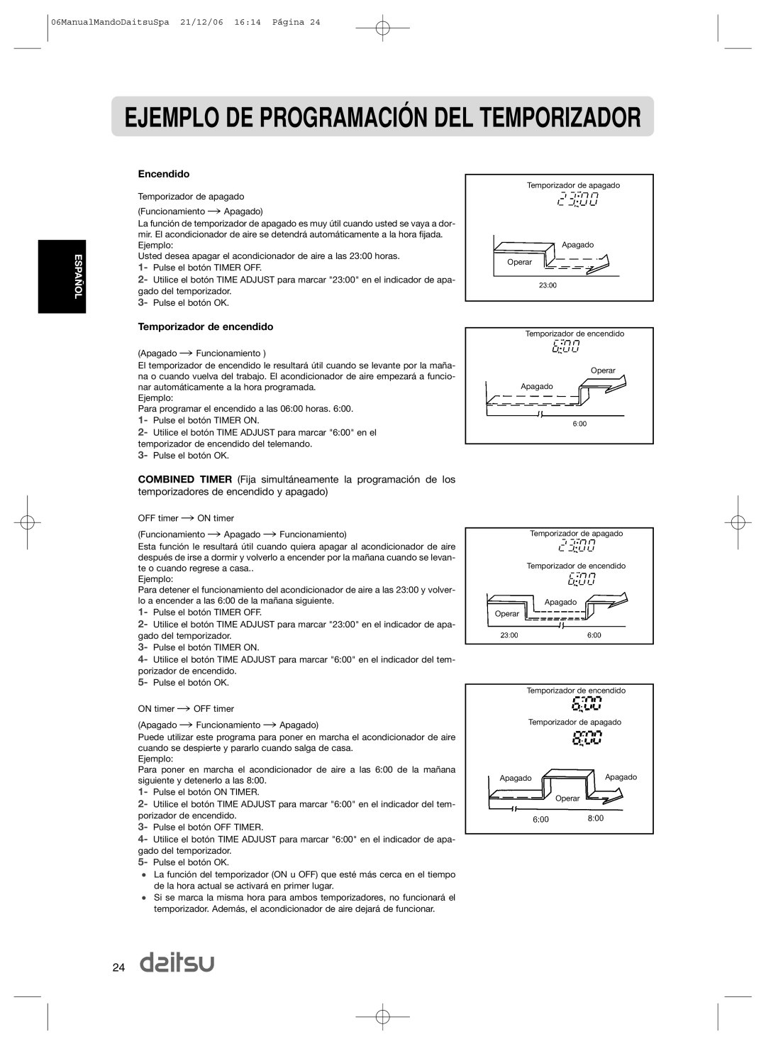 Daitsu ASD 9U2, ASD 129U11 operation manual Encendido, Temporizador de encendido 