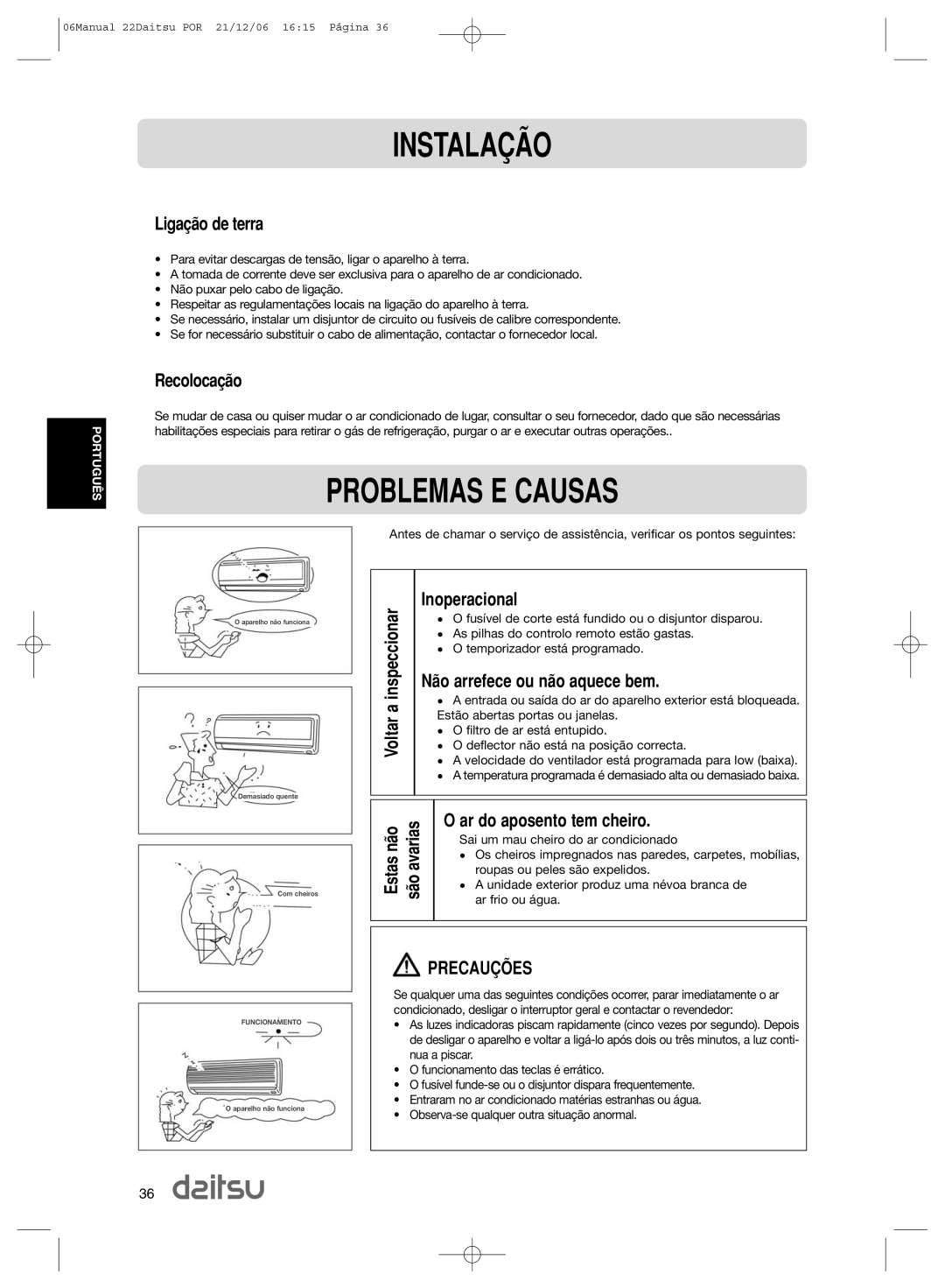 Daitsu ASD 9U2, ASD 129U11 operation manual Problemas E Causas 