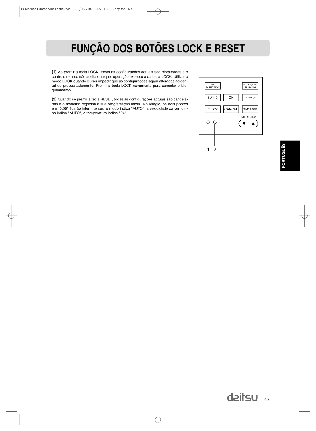 Daitsu ASD 129U11, ASD 9U2 operation manual FUN‚ÌO DOS Botíes Lock E Reset 